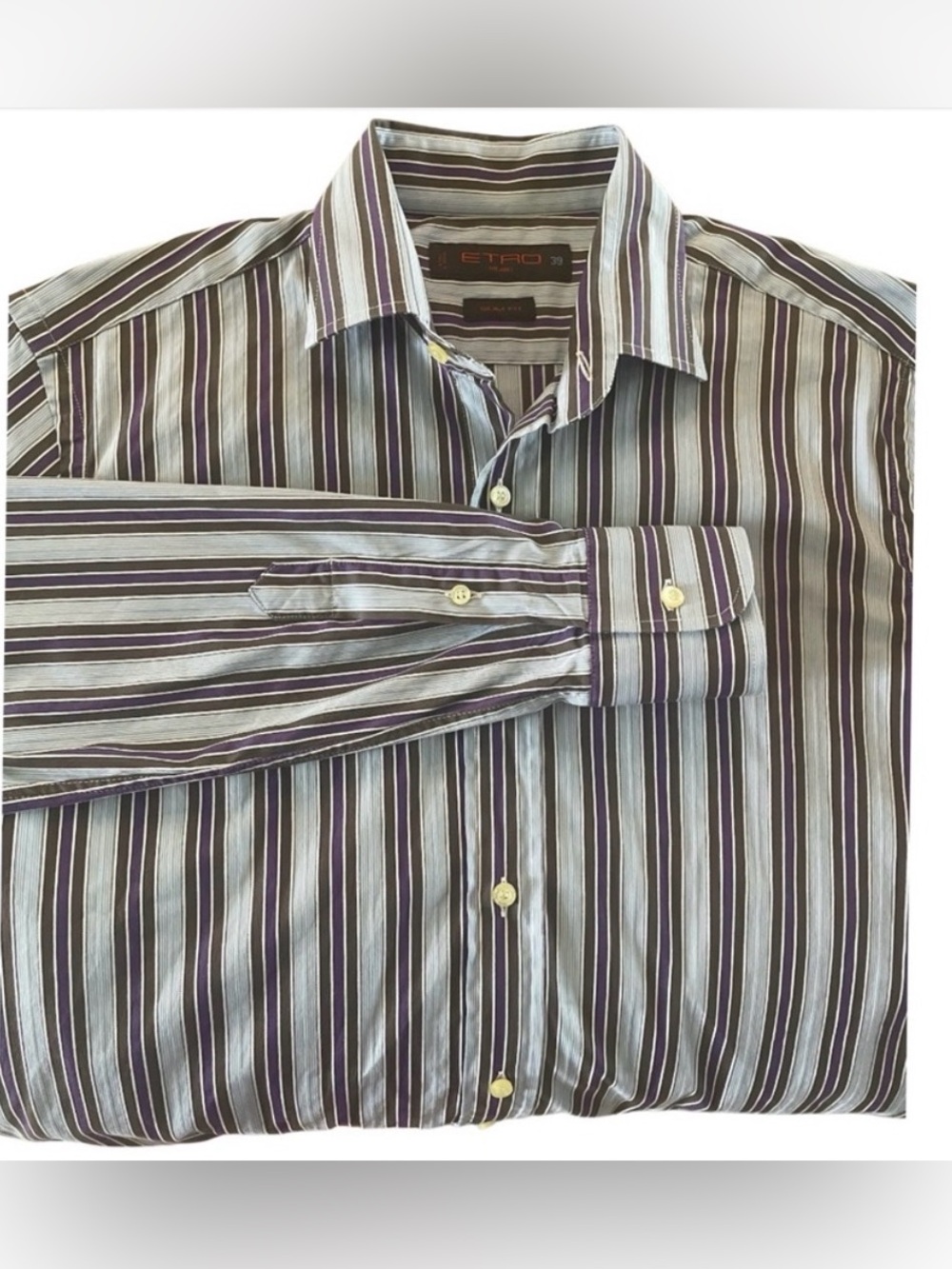 Etro Slim Fit Stripe Button Up Dress Shirt Blue Made in ltaly Size 39 Medium